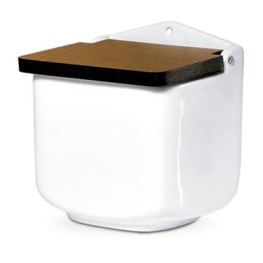 Imagem de Saleiro de Cerâmica Branco Decorado e Tampa de Madeira - SEGUNDA LINHA