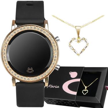 Imagem de Relogio Feminino Digital Banhado Aço Inox + Colar Coração Moda Casual Qualidade Premium...