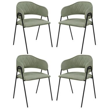 Imagem de Conjunto 4 Cadeiras Veneza Bouclé Verde Oliva Metal Preto