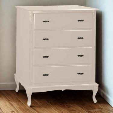 Imagem de Cômoda para Quarto com 4 Gavetas em Madeira Maciça Puxador Metal Nude Laqueado Estilo C...