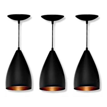 Imagem de Kit 3 Lustres Pendentes Modelo Vegas Luxo Preto Com Cobre