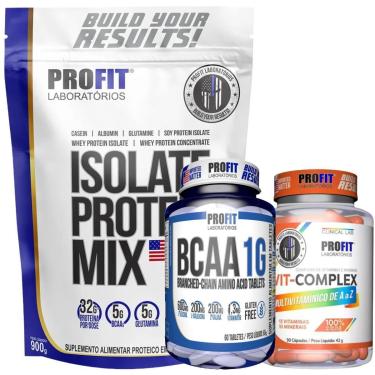Imagem de WHEY ISOLATE PROTEIN MIX 900G l BCAA 1G 60 TABS l MULTIVITAMÍNICO VIT COMPLEX 90 CÁPSULAS l PROFIT-Unissex