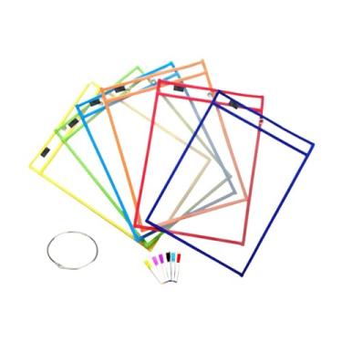 Imagem de Fenteer 6x Protetores de bolso para apagamento a seco para materiais escolares de professores, cores sortidas, porta-bilhetes