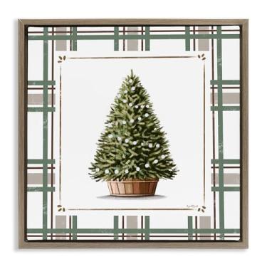 Imagem de Stupell Industries Árvore de Natal em vaso, xadrez, marrom, moldura flutuante, arte de parede, design de Elizabeth Tyndall, 45,7 x 45,7 cm