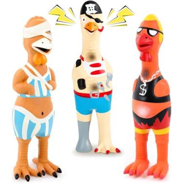 Imagem de Silipull 3 peças de brinquedo interativo de látex para cães de galinha estridente, conde, capitão, jack, durável, látex, brinquedo para cães molares para mastigar de borracha macia para cães pequenos,