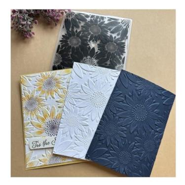 Imagem de Qoiseys Pastas em relevo de plástico de girassol 3D para fazer cartões, modelo de relevo, cartão de papel, estêncil para scrapbooking, álbum de fotos, cartão, decoração de artesanato