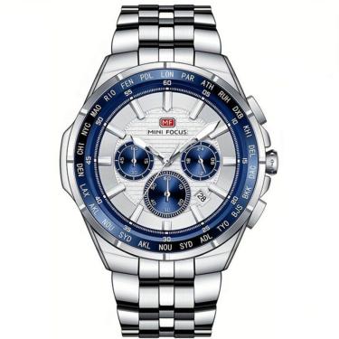 Imagem de Relógio De Pulso Quartzo Para Homens Pulseira Em Aço Inoxidável Com Ponteiros Luminosos Azul