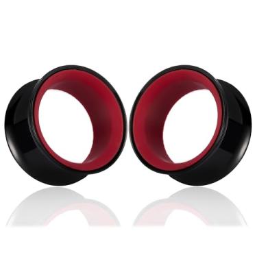 Imagem de DOEARKO 2 peças anel externo de aço inoxidável e alargador interno PLA (2 g/6 mm - 1"/25 mm) Material duplo hipoalergênico para orelhas esticadas | Plugues leves e respiráveis, 8mm(0G), Aço inoxidável