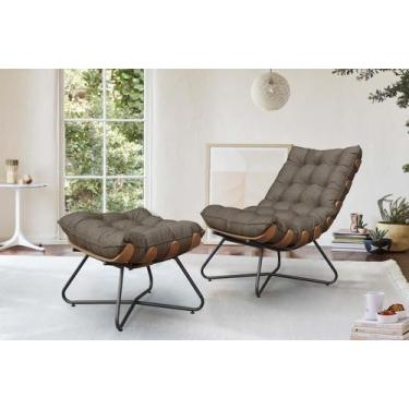 Imagem de Poltrona Costela Decorativa e Puff Madeira Eva Preto -Marrom - METAL M