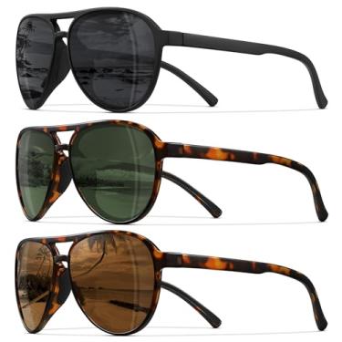 Imagem de STORYCOAST Óculos de sol aviador polarizados para homens e mulheres clássico retrô aviadores esportes dirigir corrida óculos de sol, Pacote com 3 - preto + marrom tartaruga + verde tartaruga, Standard