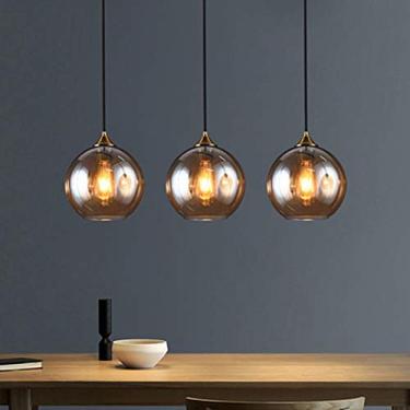 Imagem de Lustre Moderno Mesa De Jantar Lâmpada Pendente, 3 Luzes ø20cm Bola De Vidro Pendurada Lâmpada Altura Ajustável E27 Luz De Teto Para Sala De Jantar Sala De Estar Quarto, 3 Light Amber