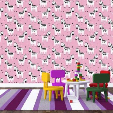 Imagem de Papel de Parede Adesivo - Zebras - Infantil - Rosa - 182ppi - Allodi