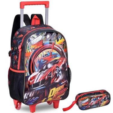 Imagem de Kit Mochila Carro Fast Machine Escolar Rodinha G Com Estojo - Clio
