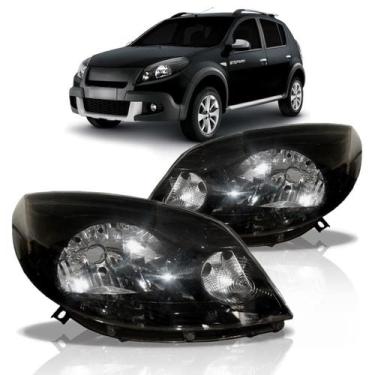 Imagem de Par Farol Sandero Stepway Ano 2012 2013 2014 Mascara Negra - SP ACESSÓ