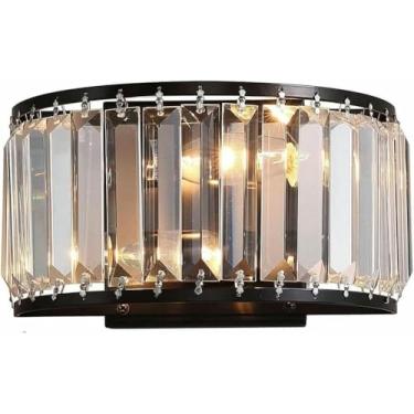 Imagem de WLHAZMWY Luminária de parede moderna de cristal preto para banheiro luminária de parede interna com lâmpada montada em ouro (ondas de golfinho)