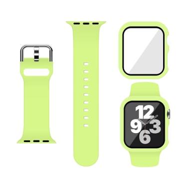 Imagem de XFEN Pulseira esportiva de silicone tamanho P/M com protetor de tela para Apple Watch série 10 de 42 mm - verde limão
