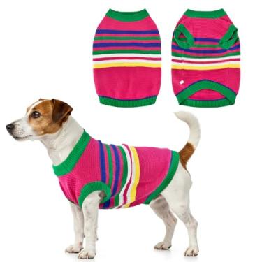 Imagem de LyssKMK Suéter listrado para cachorro, gato, listrado, colorido, roupas de tricô para animais de estimação para gatinho, 2GG