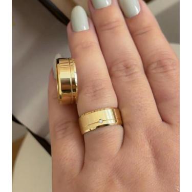 Imagem de Par de Alianças de Moedas Antigas Chanfradas com Pedra e Forro de Aço 