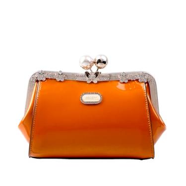 Imagem de BRANGIO Italy Clutch – Bolsa de noite com pérola Kiss-Lock, enfeites florais de cristal | Empresa dos EUA é enviada de L.A., Laranja