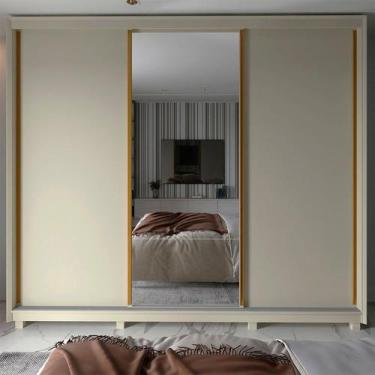 Imagem de Guarda-roupa Casal 3 Portas com Espelho com Pés 100% Mdf Platinum - Ge