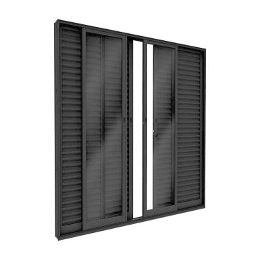 Imagem de Porta Balcão de Alumínio 4 Folhas Móveis e 2 Fixas com Fecho Embutido 215x200cm Lucasa Ideale Preto