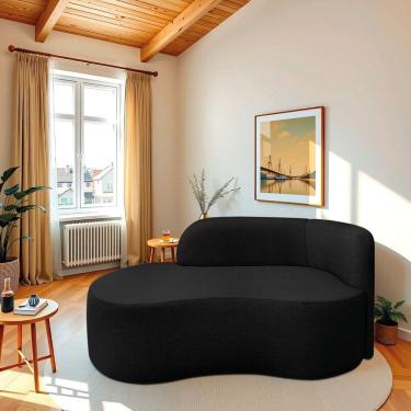 Imagem de Recamier Curvo Orgânico 200cm 3 Lugares Lado Esquerdo para Sala ou Quarto Linho Japão Preto