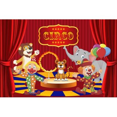 Imagem de Painel de Tecido Sublimado Circo Palhaços e Animais - Fabrika de Festa