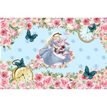 Imagem de Painel De Lona Alice no País das Maravilhas Borboletas e Relógios - Fa