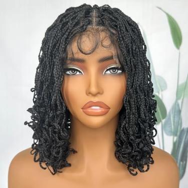 Imagem de SOKU Peruca trançada curta, preta trançada, para mulheres negras, 33 cm, sem cola, 10 x 10 cm, mini peruca trançada de renda frontal com cabelo de bebê, pronta para usar para mulheres afro-americanas