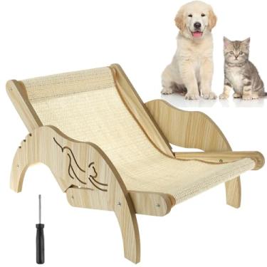 Imagem de Tcwhniev Cama de rede para gatos cadeira de praia de madeira para gatos com arranhador de sisal de altura ajustável para gatos 39 x 35 x 29 cm, aconchegante para animais de estimação, cama de rede