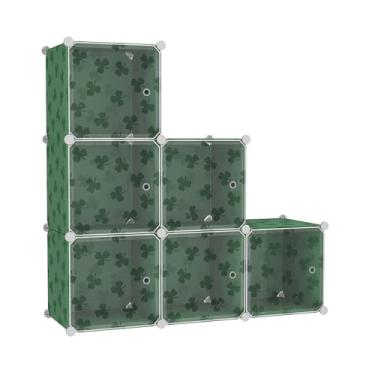 Imagem de C&AHOME Organizador de armazenamento de cubos com portas, prateleiras de 6 cubos, estante modular de plástico DIY, prateleira de armazenamento de roupas de armário ideal para quarto, sala de estar
