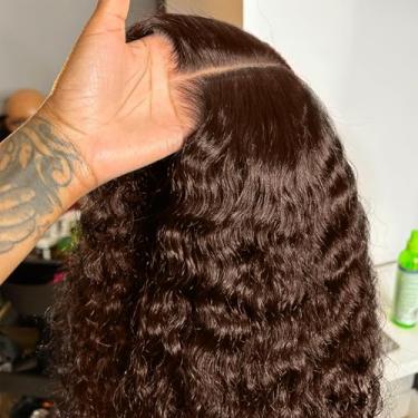 Imagem de SKINLIKE Real HD Lace Frontal Wigs, 33x15 Full Frontal Curly 250% Densidade Pré-arrancada Nós Branqueados Peruca de Renda HD Invisível Peruca de Cabelo Humano Marrom Chocolate 61 cm