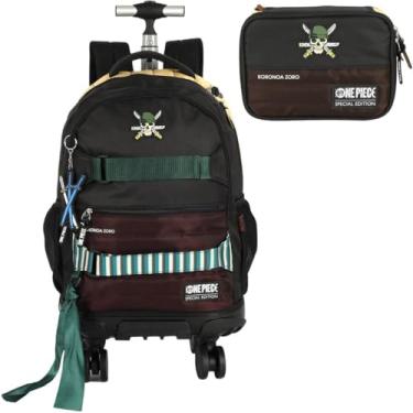 Imagem de Mochila Infantil Rodinhas One Piece com Estojo 100 Pens Preto
