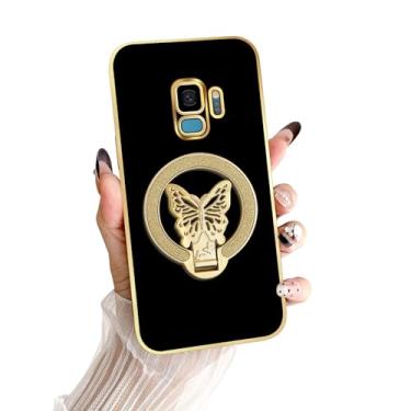 Imagem de nancheng Capa para Samsung Galaxy S9 com suporte de borboleta com glitter para mulheres, meninas, homens, capa protetora à prova de choque de TPU macio, preta