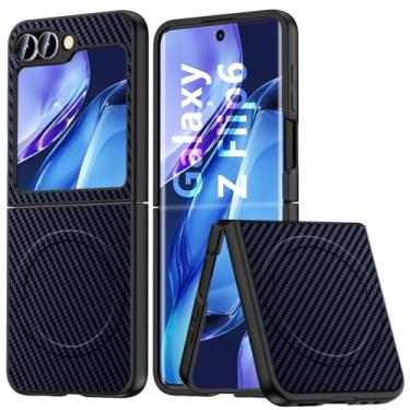 Imagem de MIDIIUGCT Capa para Samsung Galaxy Z Flip6 - Compatível com carregamento sem fio, PC fino à prova de choque com textura de fibra de carbono [azul escuro] MUS-TQCX-07-03