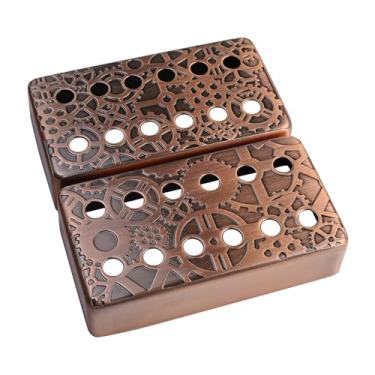 Imagem de OVSAL Conjunto de 2 capas de captador de guitarra elétrica de latão cromadas 50 mm/52 mm mastro de metal Humbucker capa captador de guitarra para guitarra elétrica Ep Lp Les Paul (vermelho vintage)