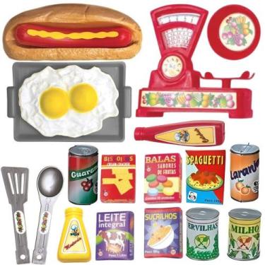 Imagem de Kit Cozinha Infantil 25 Peças Didáticas com Comidinhas e Utensílios Fa