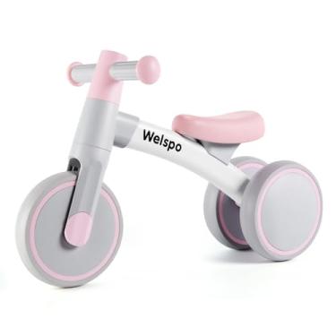 Imagem de welspo Bicicletas de equilíbrio para bebês de 1 ano de idade, meninos e meninas de 12 a 24 meses, crianças fofas, primeira bicicleta, andador infantil, sem pedal, 3 rodas, mini brinquedos de equitação