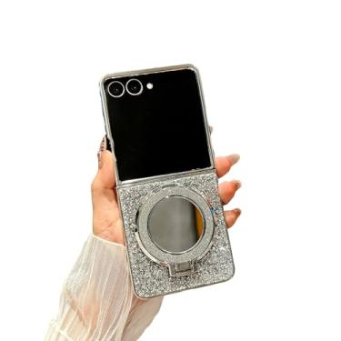 Imagem de SKPY Capa com glitter compatível com Samsung Galaxy Z Flip 7 com suporte de anel, espelho de maquiagem brilhante e leve à prova de choque para Galaxy Z Flip 7 para mulheres