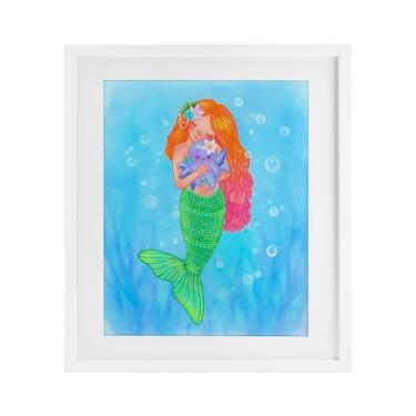 Imagem de Stupell Industries Impressão emoldurada branca Sweet Mermaid Love sob vidro, design de Stephanie Sanchez, 53 x 43 cm
