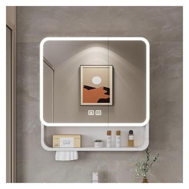 Imagem de Armários de medicamentos com espelho de LED para banheiro, espelho de banheiro com armazenamento, armário de parede, armário de remédios de LED montado na parede de alumínio, desembaçamento, regulação