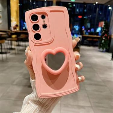 Imagem de Capa de silicone com suporte espelhado em formato de coração para Samsung S25 Edge S24 S23 Ultra S22 Plus Fe A05 A05s A56 A36 A55 A35 A16 (para Galaxy S21 FE 5G/rosa)