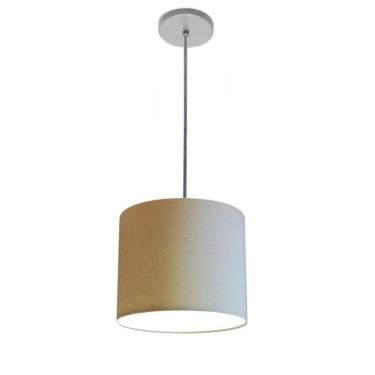 Imagem de Lustre Luminária Pendente Vivare Free Lux Pe-4107cz Cúpula Em Tecido 25x20cm Algodão-crú Canopla Cinza E Fio Cristal