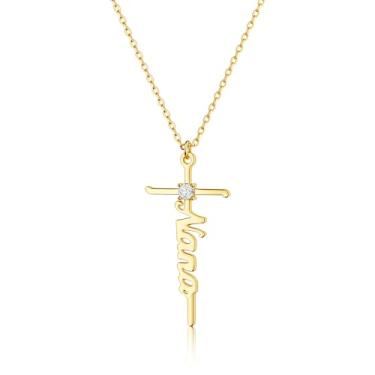 Imagem de GODKISS Colar feminino com cruz de fé, banhado a ouro 14K, banhado a prata delicada, colar com pingente de cruz para mãe, avó, moderno, banhado a ouro, joia cristã, religiosa, não mancha, Latão