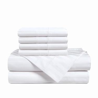 Imagem de Casa Platino Jogo de lençóis 100% algodão egípcio tamanho casal - 6 peças - listras damasco - 1000 fios - lençóis de cama de cetim ultra suave com bolsos profundos de 38 cm - jogo de lençol branco