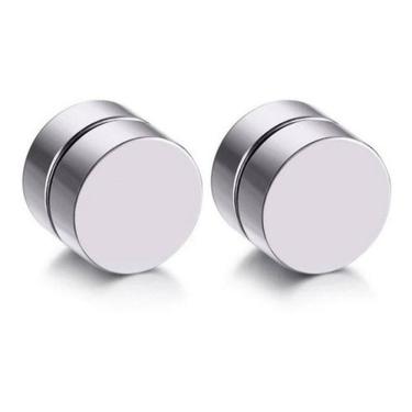 Imagem de Brinco Masculino Falso Alargador Pressão Imã Prata 6Mm