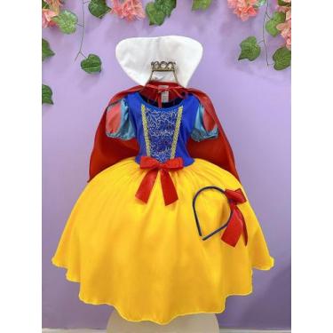 Imagem de Fantasia Infantil Branca de Neve com Capa e Tiara Amarelo Ouro - Fabul