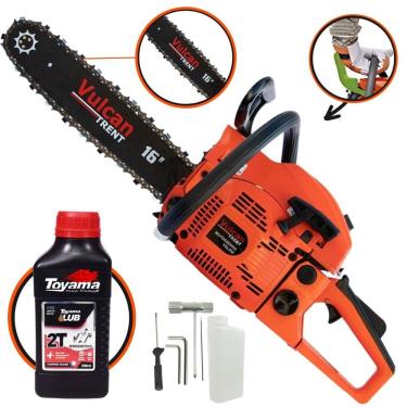 Imagem de Motosserra À Gasolina Vulcan VSL-450 Motor 2T 45cc 2,3HP Sabre 16’’ 11.000rpm Leve, Ergonômica e de Fácil Manuseio + ÓLEO LUBRIFICANTE TOYAMA  2T