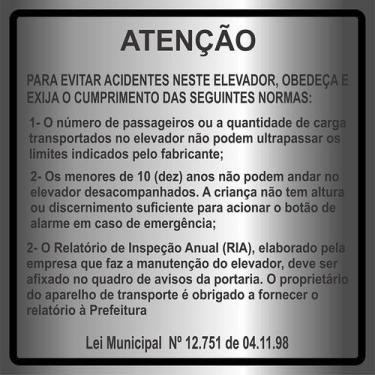 Imagem de Placa para Elevador - Sinalização de Segurança e Informação - Cromo Si