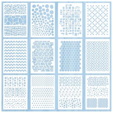 Imagem de Estênceis geométricos para pintura, 12 folhas, modelos PET de 21 x 29 cm – Desenhos geométricos e de padrões reutilizáveis para diários, álbuns, arte em tela, confecção de cartões e artesanato DIY